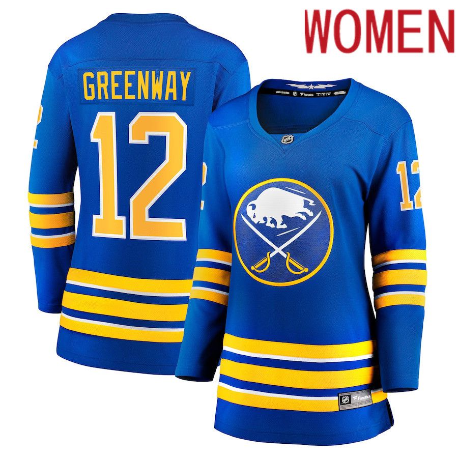 Women Buffalo Sabres 12 Jordan Greenway Fanatics Branded Royal Home Breakaway NHL Jersey